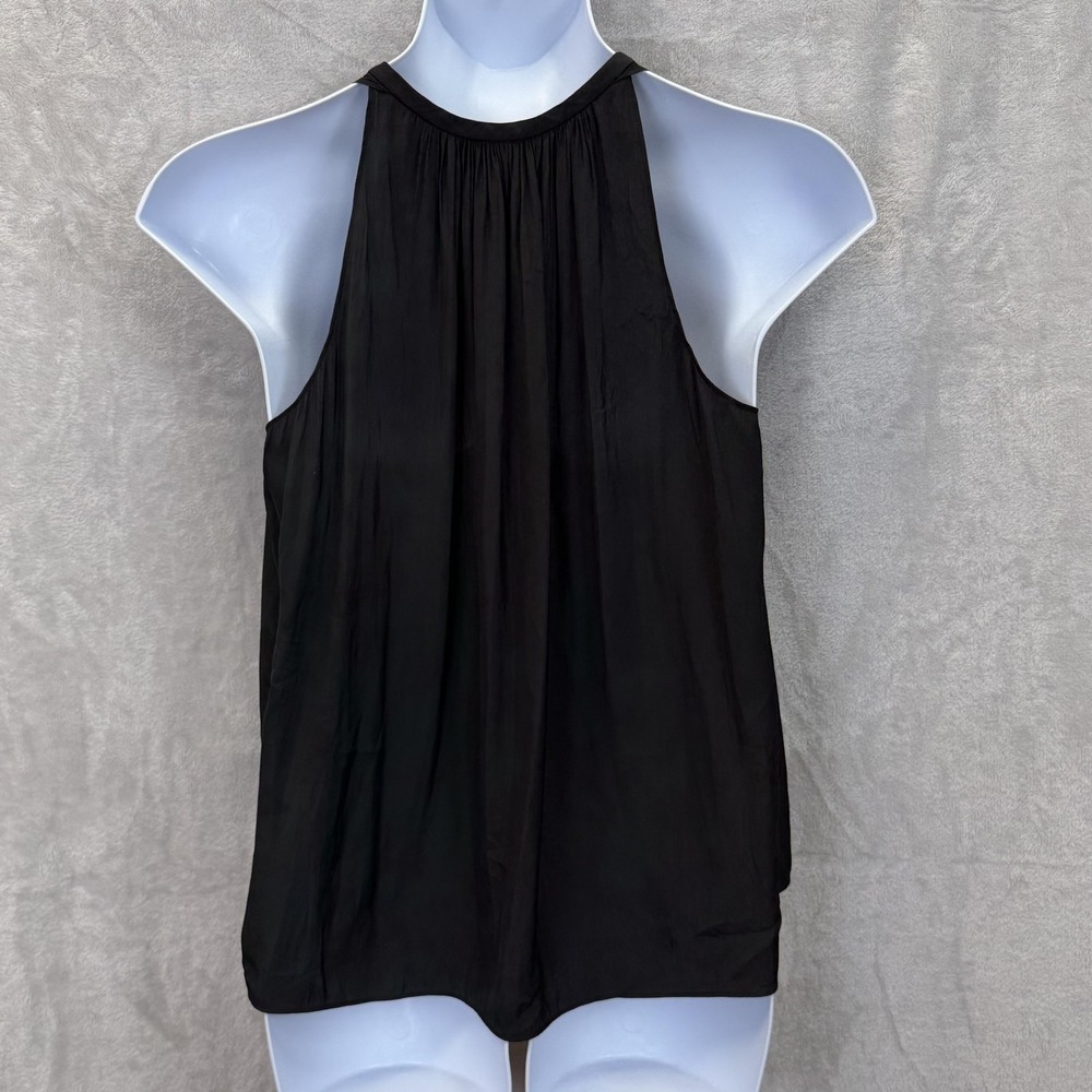 Ramy Brook Blouse Womens M Black Halter‎ Front Lace-Up Bow Sleeveless Chiffon - Picture 3 of 8